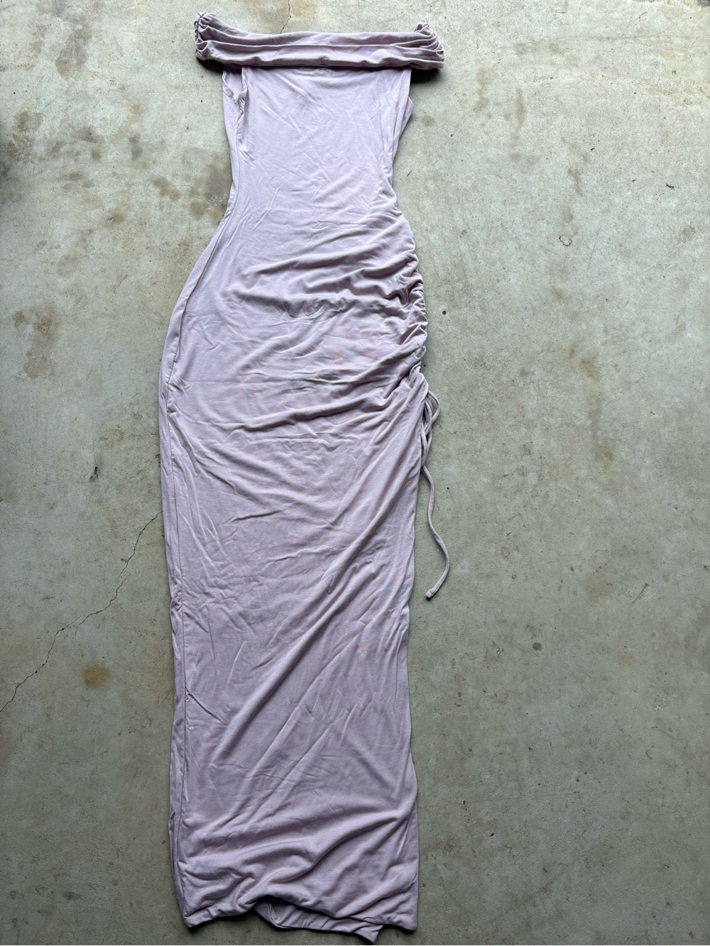 #47 Oh Polly light purple, off-the-shoulder maxi dress